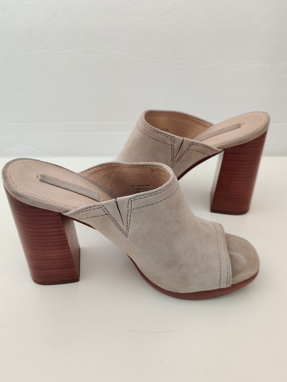The frye Company Karissa Suede Mule Heels in Light Taupe